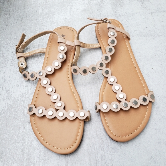 Just Fab Blush Metalic T Strap Ankle Sandals Sz 7.5 - Picture 2 of 4